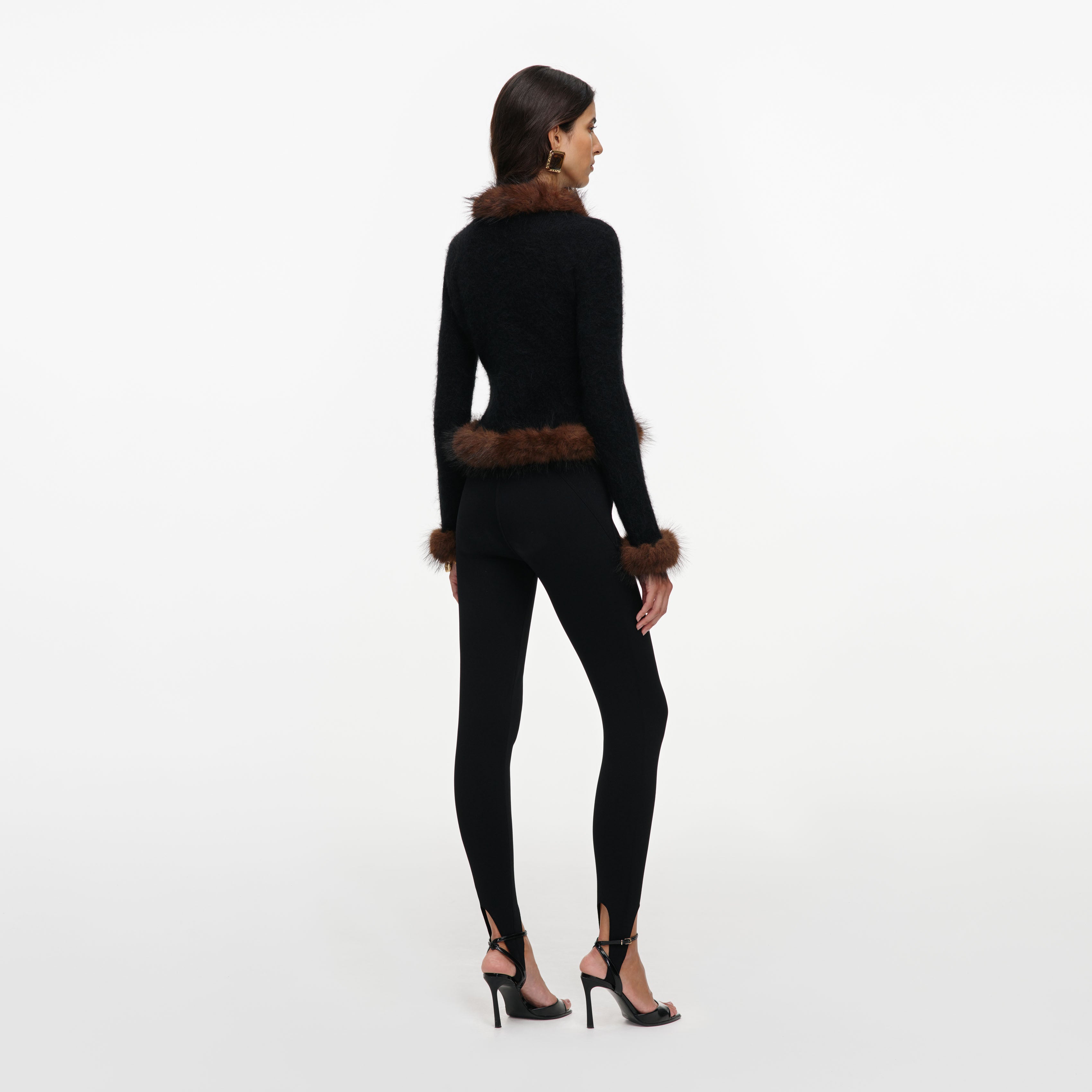 Black Faux Fur Knit Cardigan