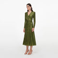 Olive Rhinestone Mesh Wrap Midi Dress