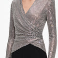 Grey Rhinestone Mesh Wrap Top