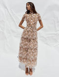 Pink Sequin Embellished Tiered Midi Dress