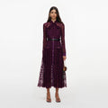 Purple Lace Tie Neck Midi Dress