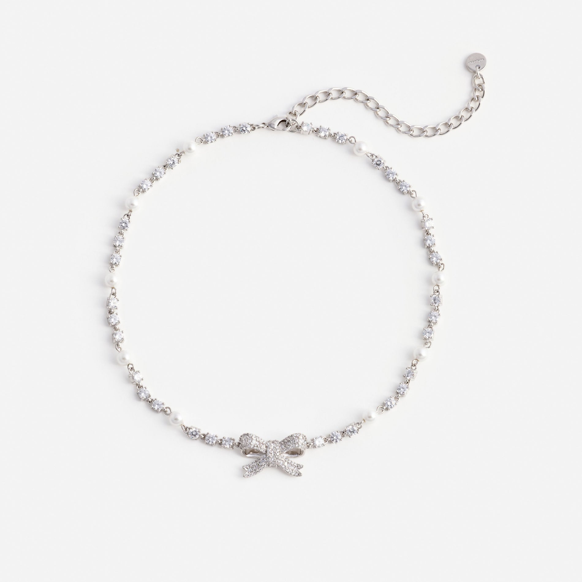 Crystal Pearl Bow Necklace