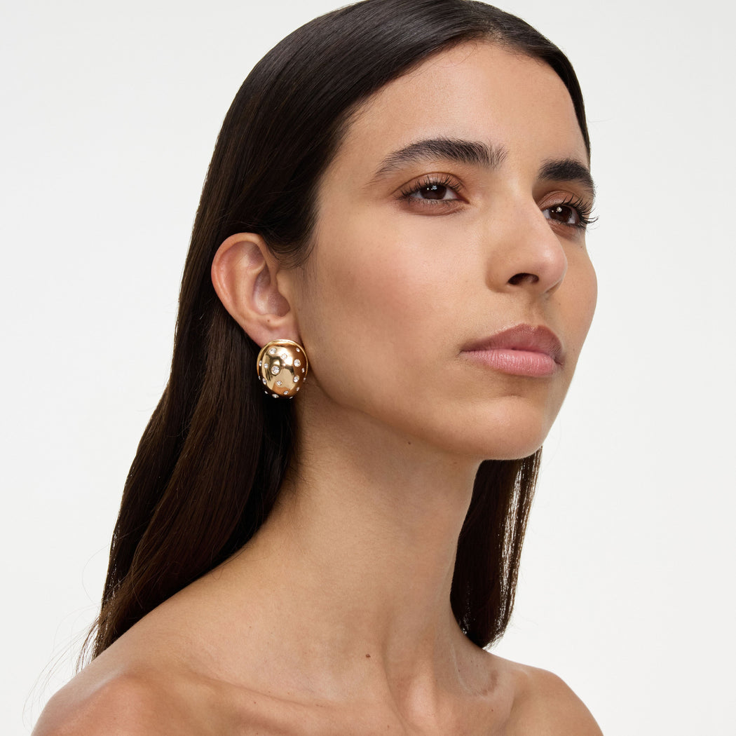Gold Curved Crystal Earring
