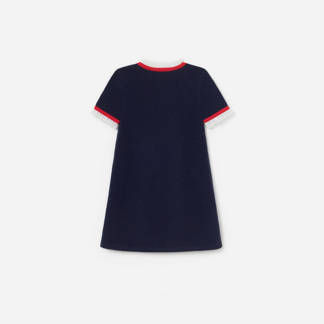 Navy Wool Frill Knit Dress
