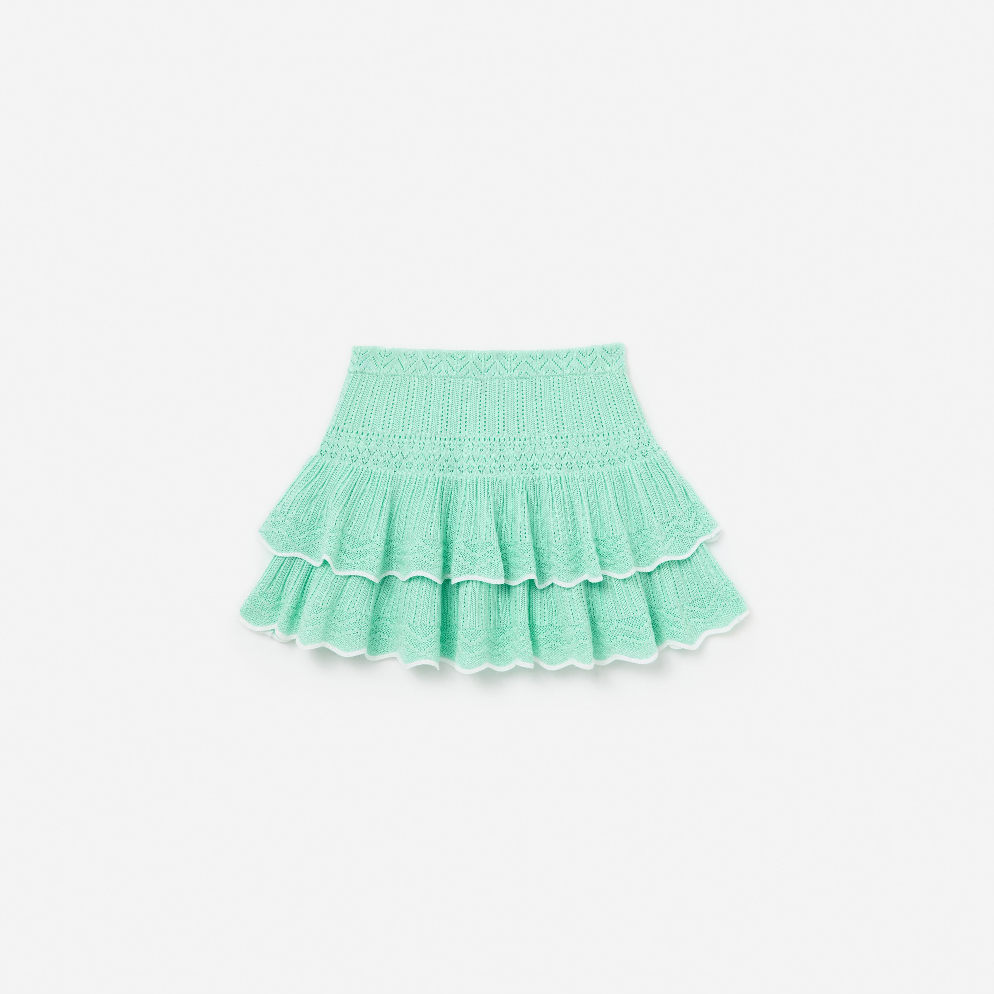 Mint Pointelle Knit Tiered Skirt