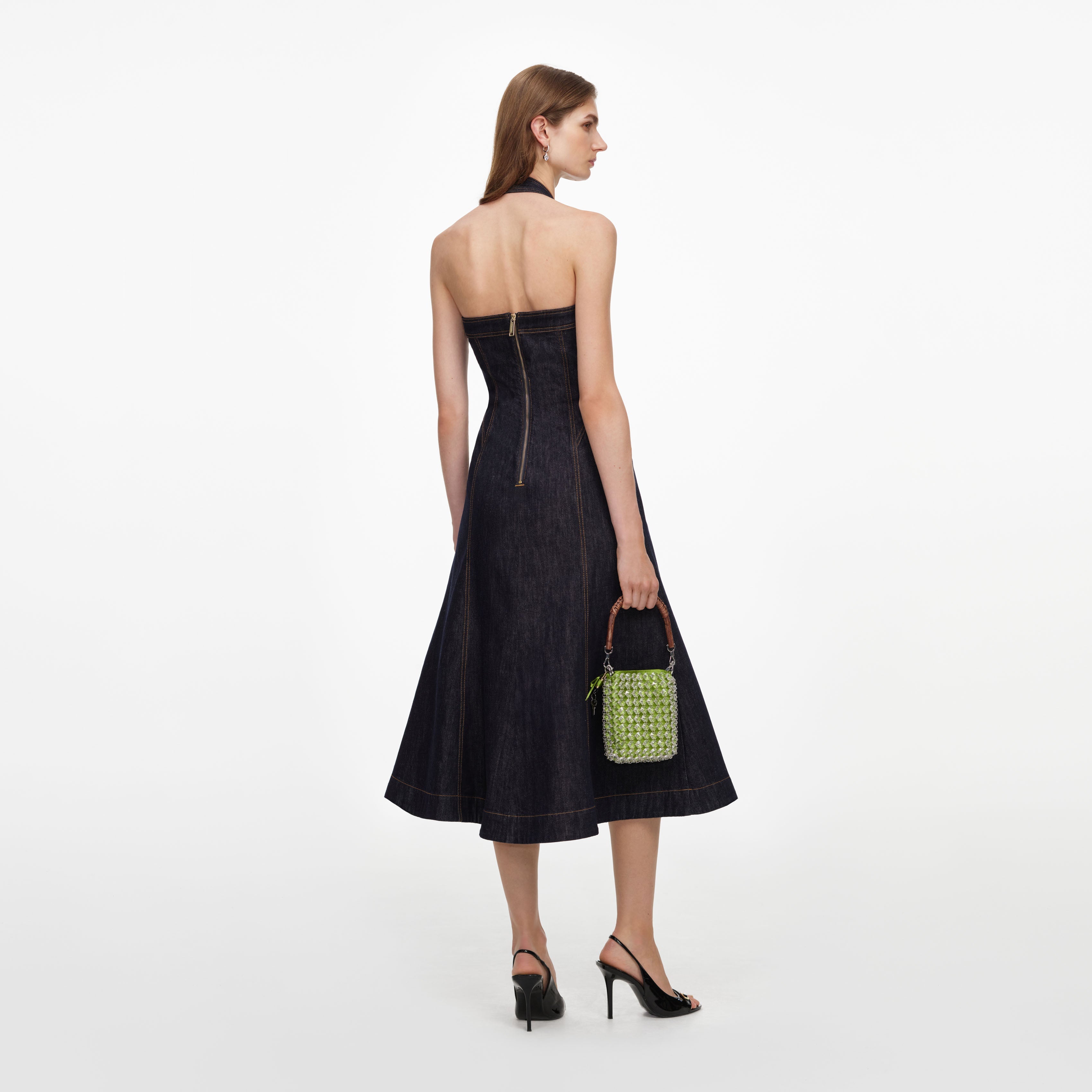 Indigo Denim Halterneck Midi Dress