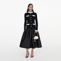 Black Chenille Taffeta Midi Dress