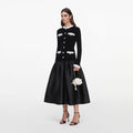 Black Chenille Taffeta Midi Dress