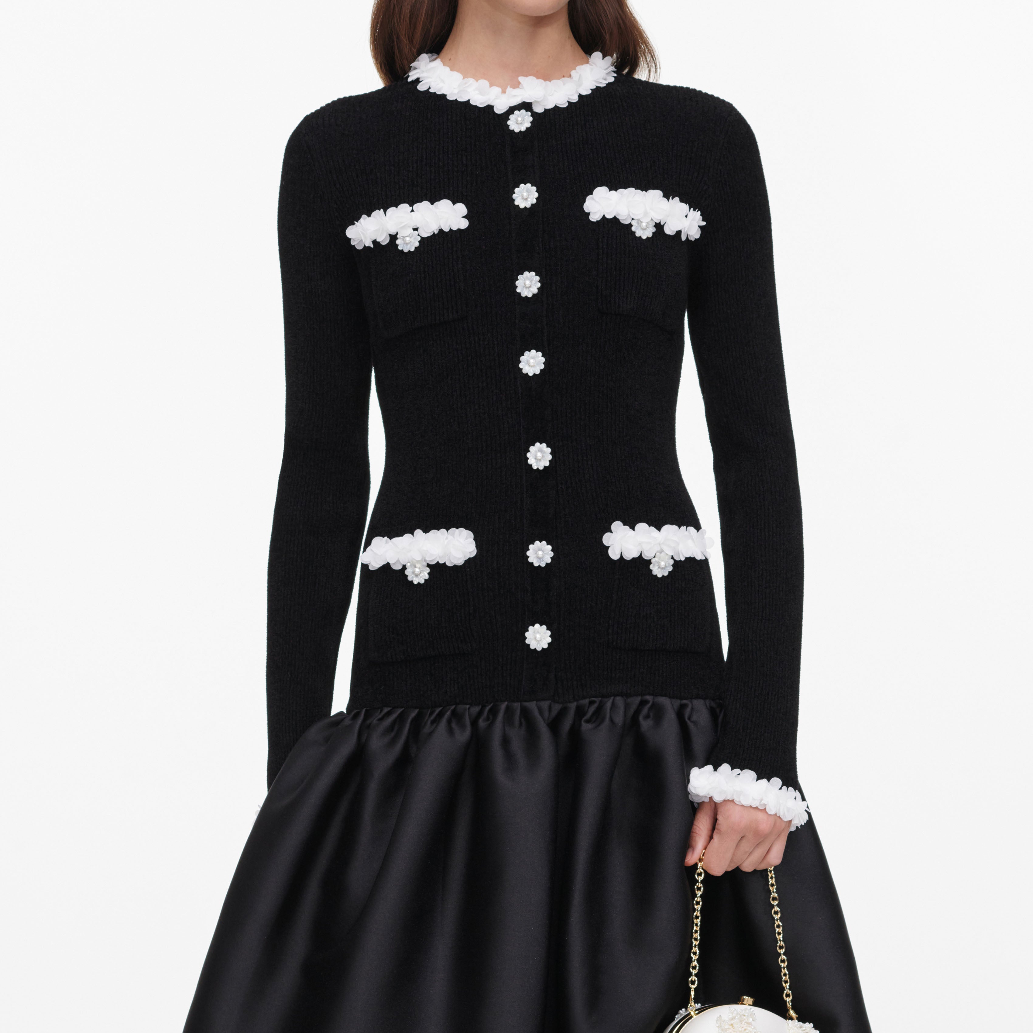 Black Chenille Taffeta Midi Dress