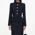 Navy Boucle Tailored Midi Dress