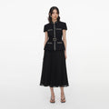 Black Boucle Crystal Trim Chiffon Midi Dress