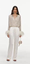 Champagne Rhinestone Embellished Feather Top
