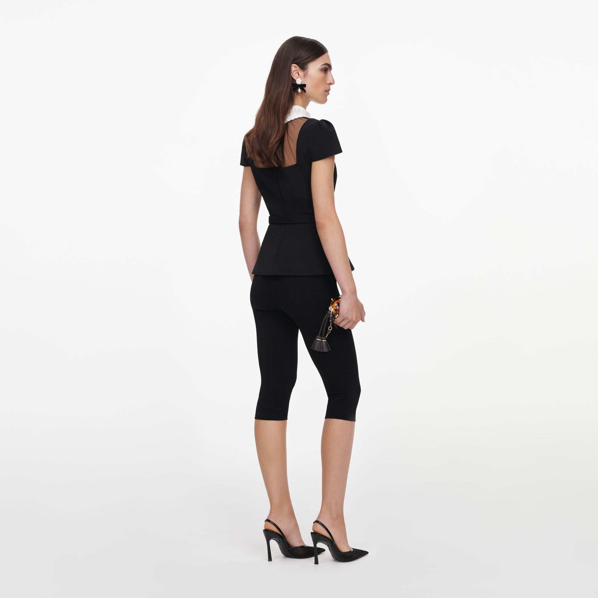 Black Crepe Bow Collar Top