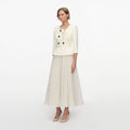 Cream 3D Flower Polka Dot Chiffon Midi Dress