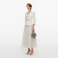 Cream 3D Flower Polka Dot Chiffon Midi Dress