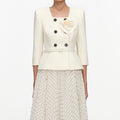 Cream 3D Flower Polka Dot Chiffon Midi Dress