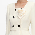 Cream 3D Flower Polka Dot Chiffon Midi Dress