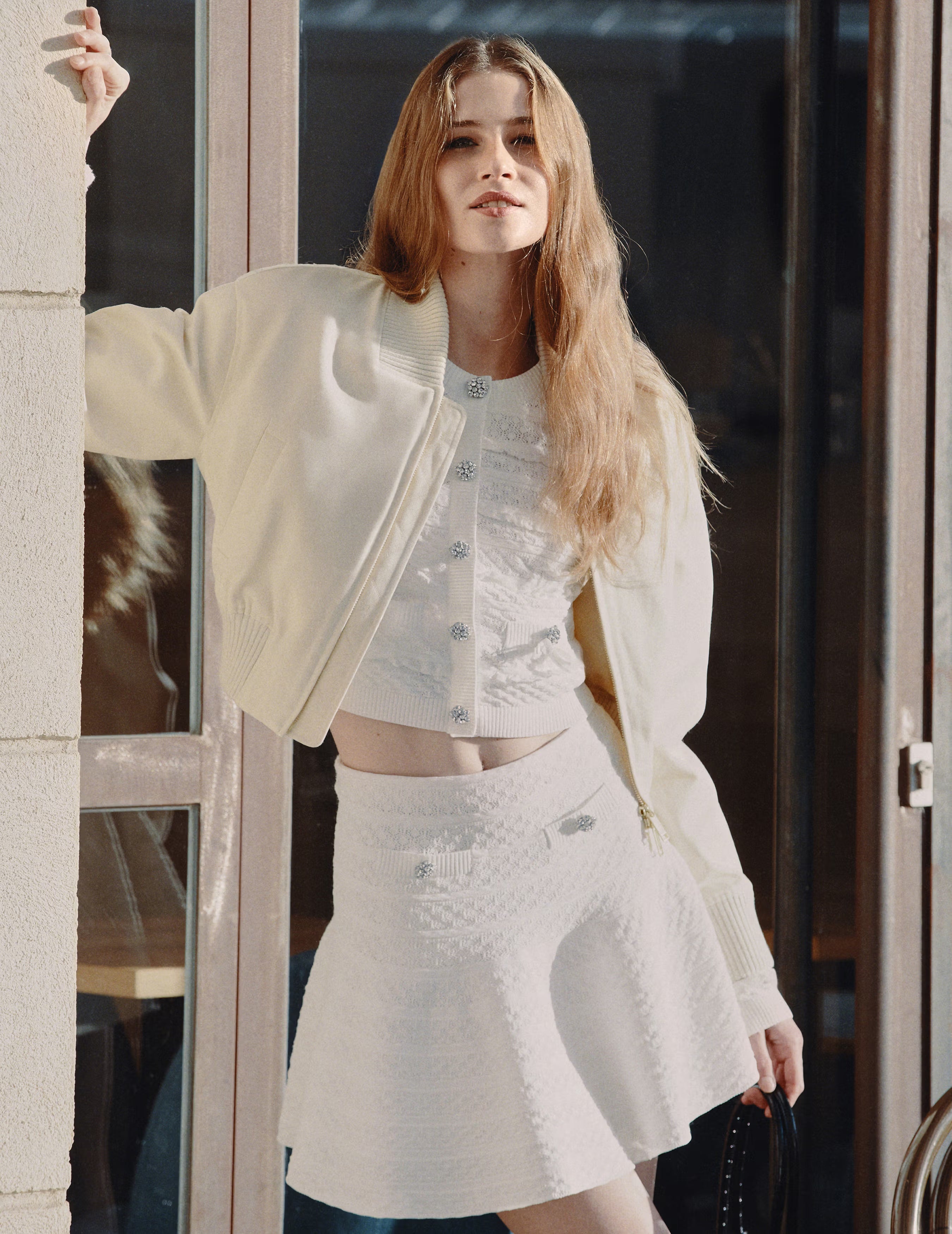 White Pointelle Knit Mini Skirt