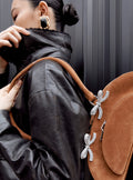 Brown Suede Curved Shoulder Bag