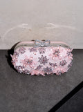 Pink Satin Floral Crystal Clutch
