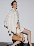 Tan Leather Baguette Shoulder Bag With Charm