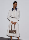 Brown Leather Baguette Shoulder Bag With Charm