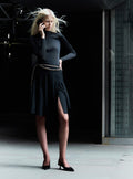 Black Pleated Twill Midi Skirt