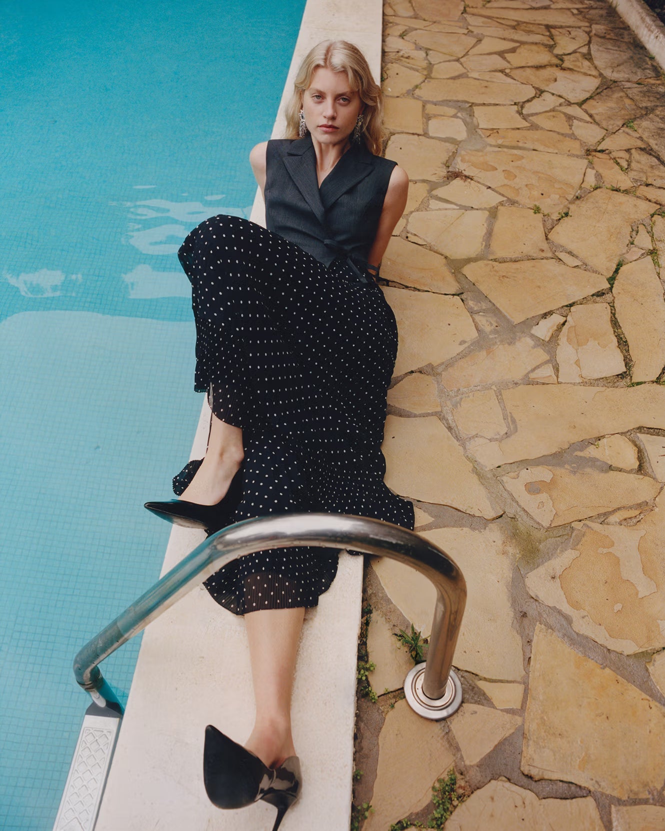 Grey Tailored Polka Dot Midi Dress