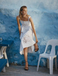 Cream Linen Peplum Midi Dress