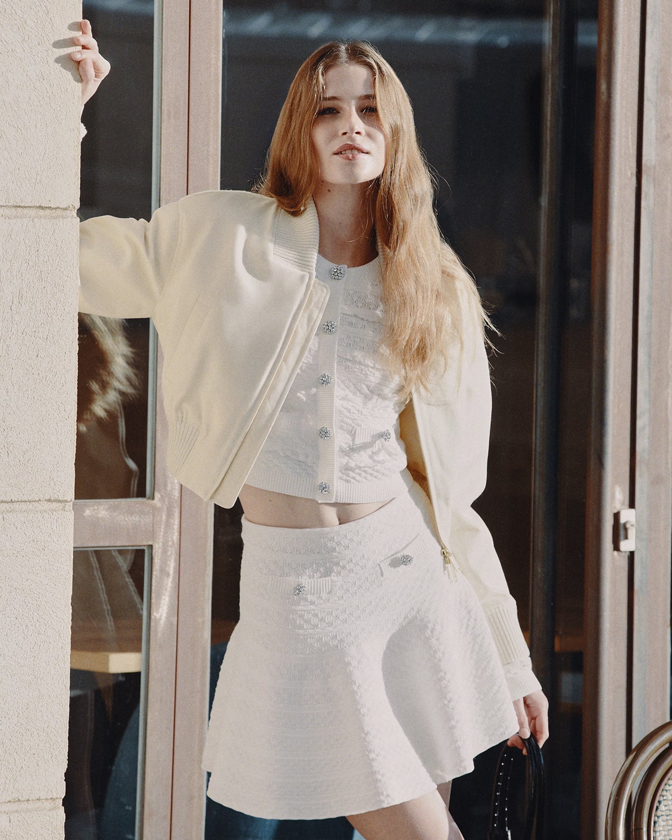 White Pointelle Knit Mini Skirt