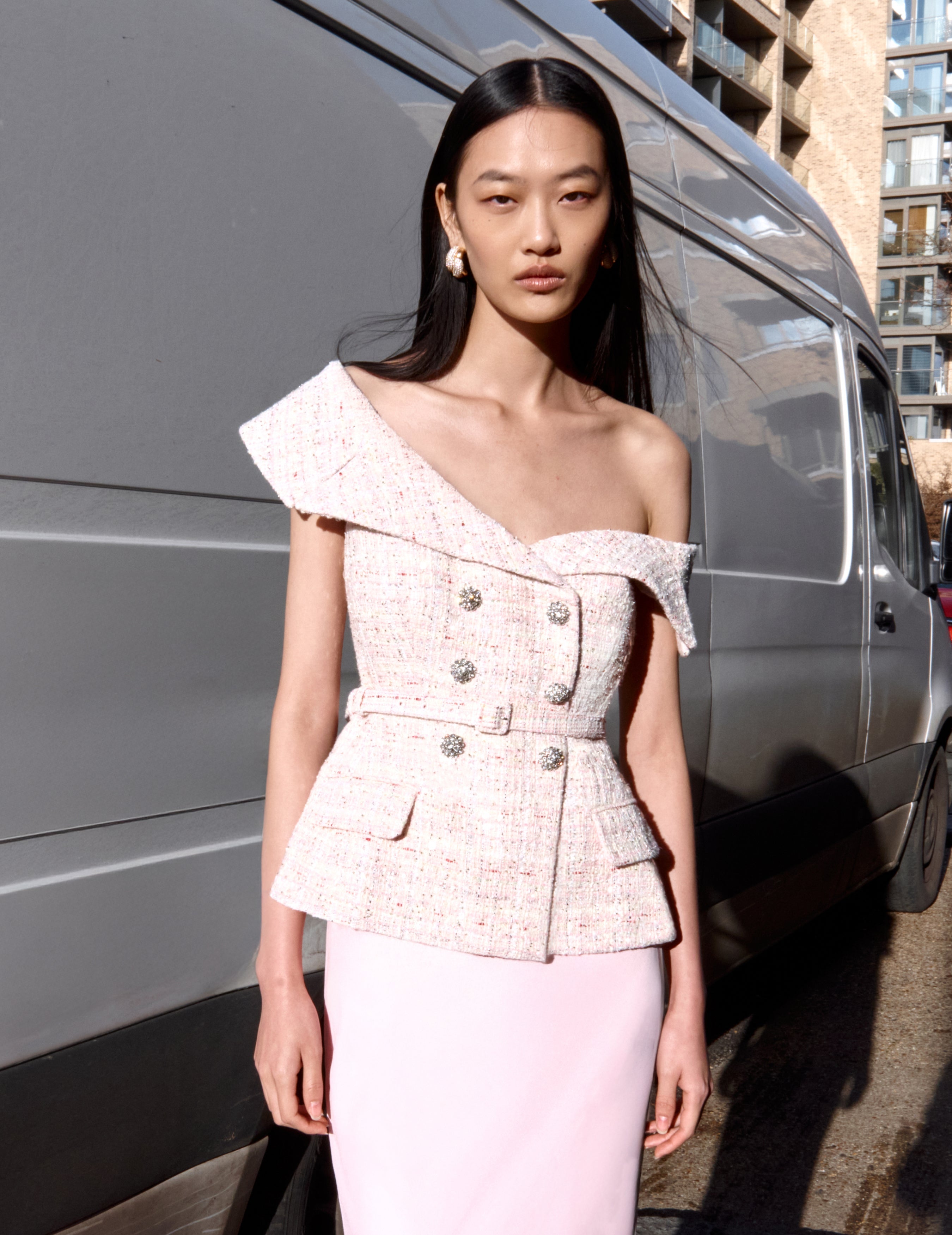 Pink Sequin Boucle Maxi Dress