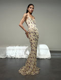 Yellow Floral Rhinestone Maxi Dress