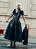 Black Knit Taffeta Midi Dress