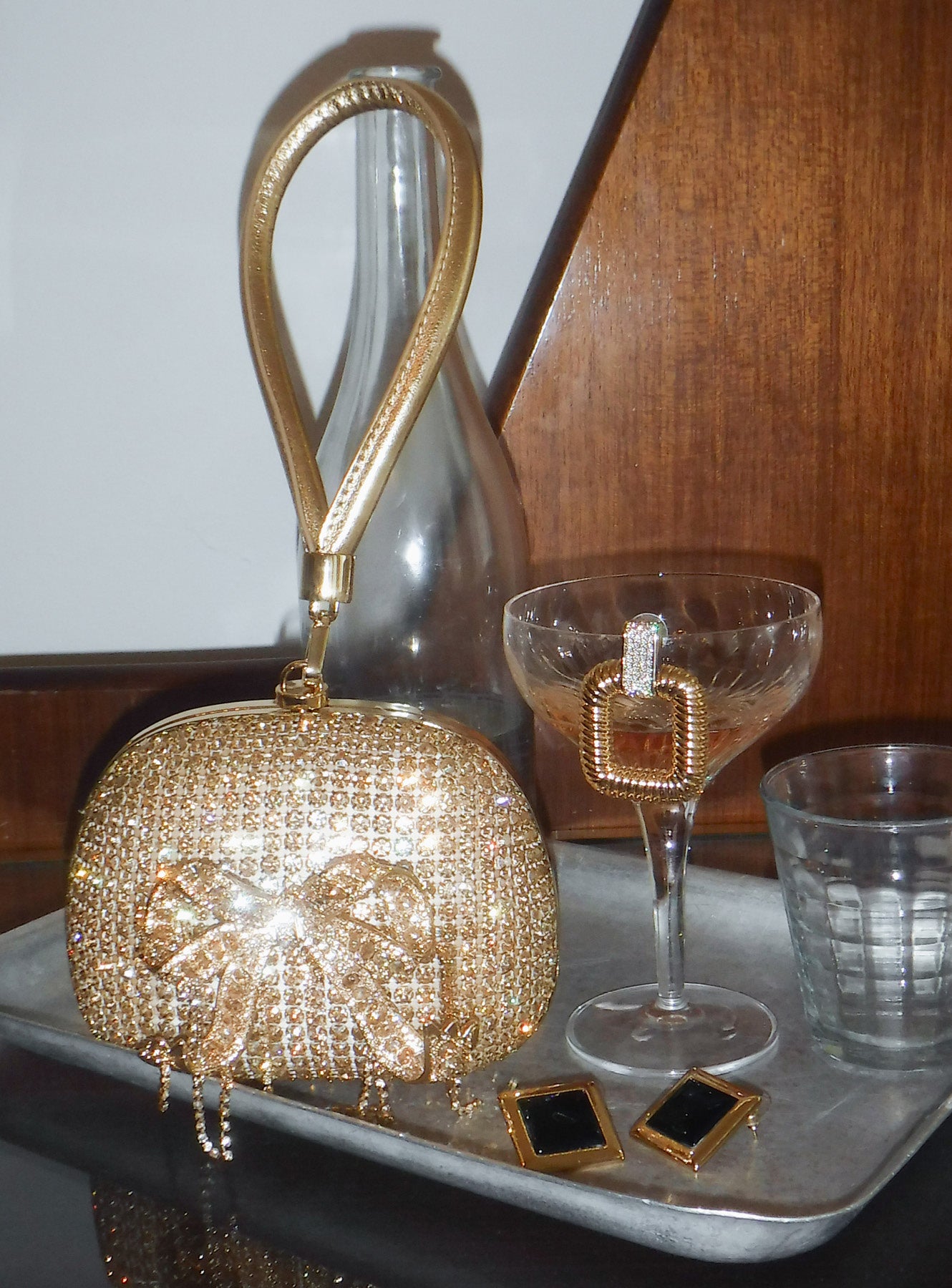 Gold Crystal Top Handle Clutch Bag