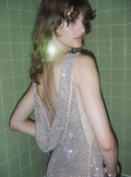 Silver Rhinestone Drape Maxi Dress
