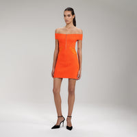 Orange Inserted Lace Ribbed Knit Mini Dress