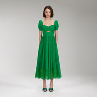 Bright Green Chiffon Cut Out Midi Dress