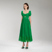 Bright Green Chiffon Cut Out Midi Dress