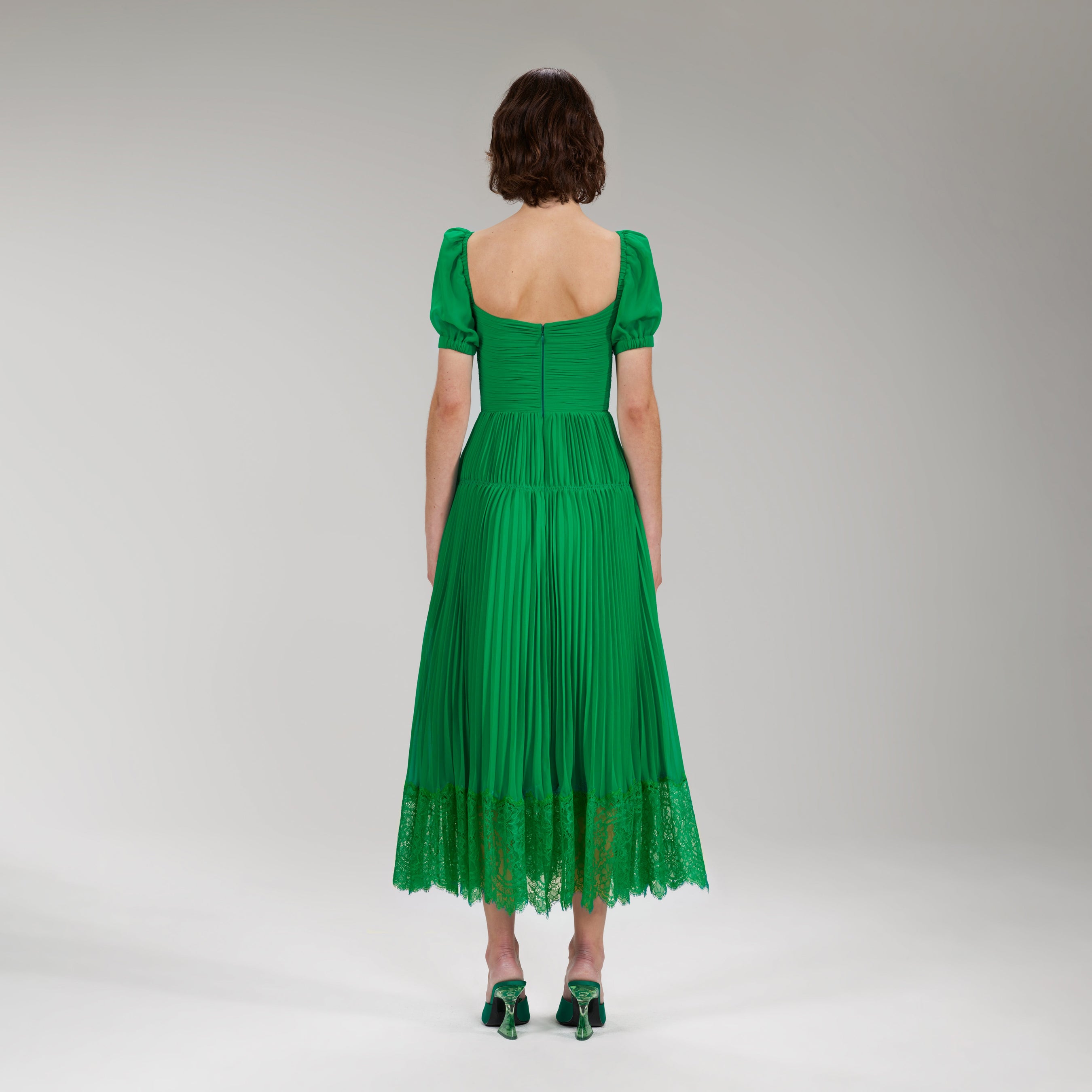 Bright Green Chiffon Cut Out Midi Dress