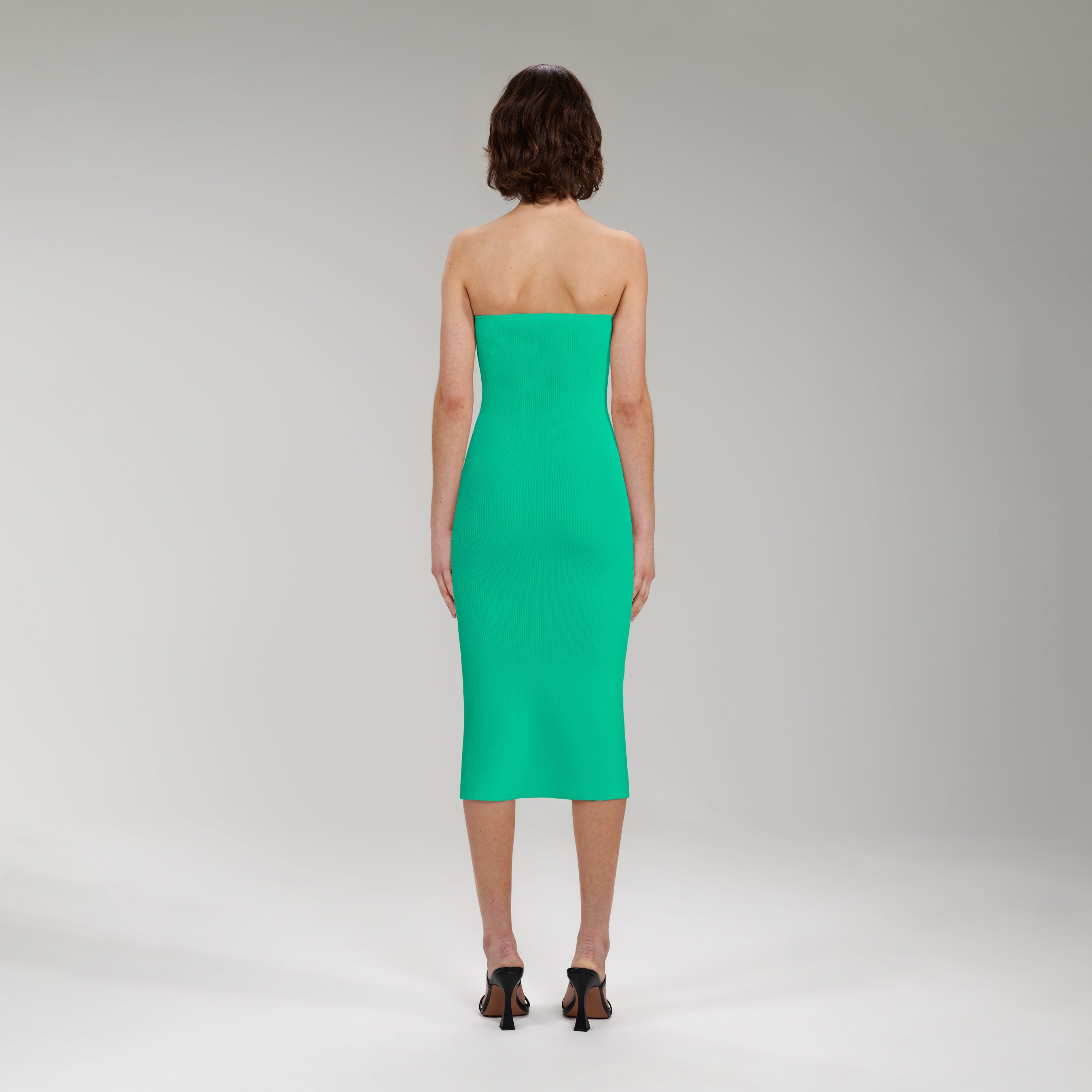 Sea Green Strapless Ribbed Knit Midi Dress