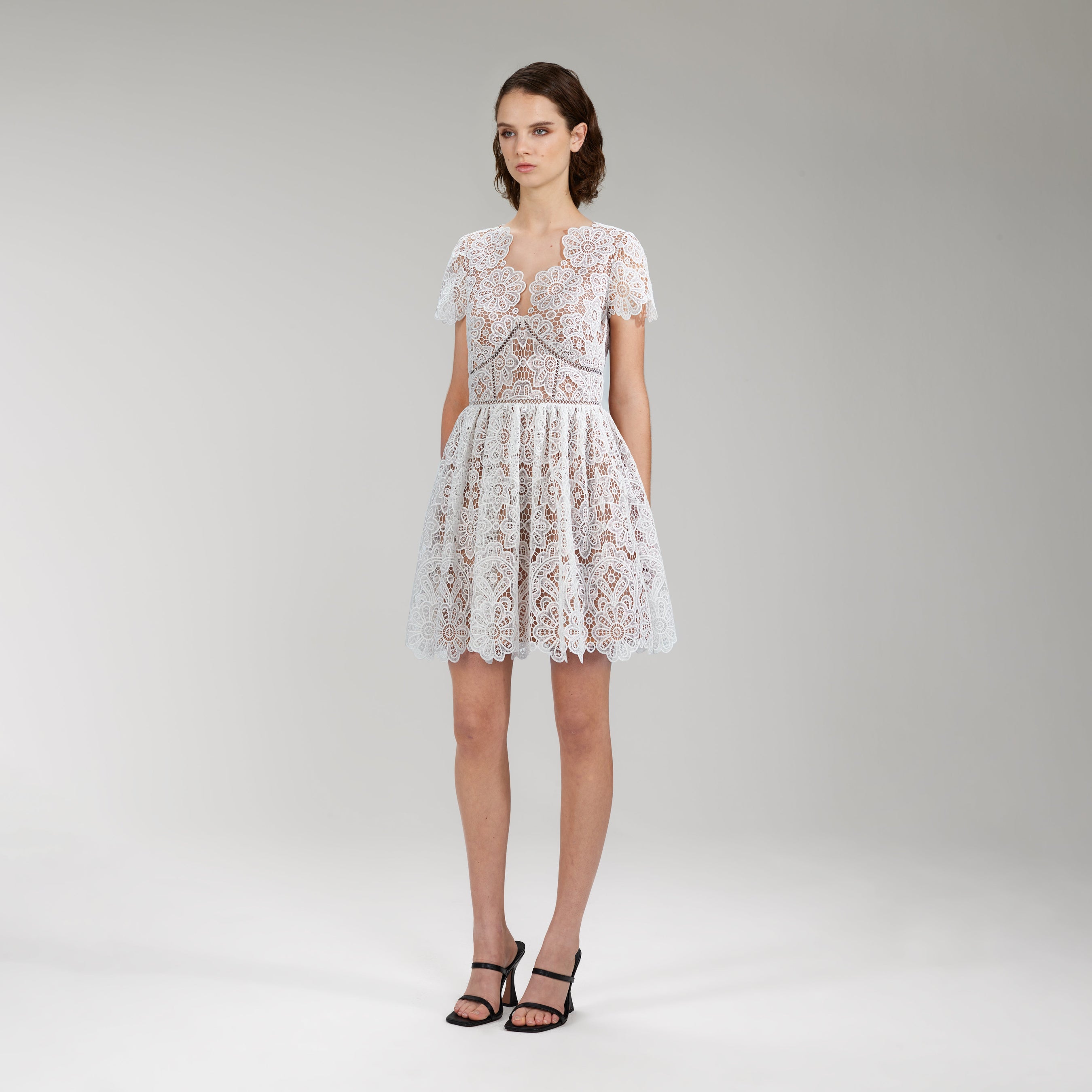 White Floral Guipure Lace Mini Dress