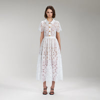 White Floral Guipure Lace Midi Dress