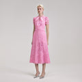 Pink Cord Lace Crossover Midi Dress