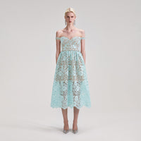 Blue Cord Lace Diamante Midi Dress