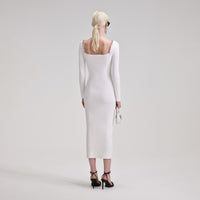 White Knit Diamante Midi Dress