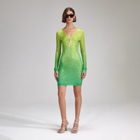 Green Rhinestone Mesh Keyhole Mini Dress