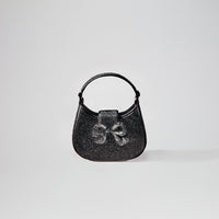 Black Rhinestone Crescent Bow Micro Bag