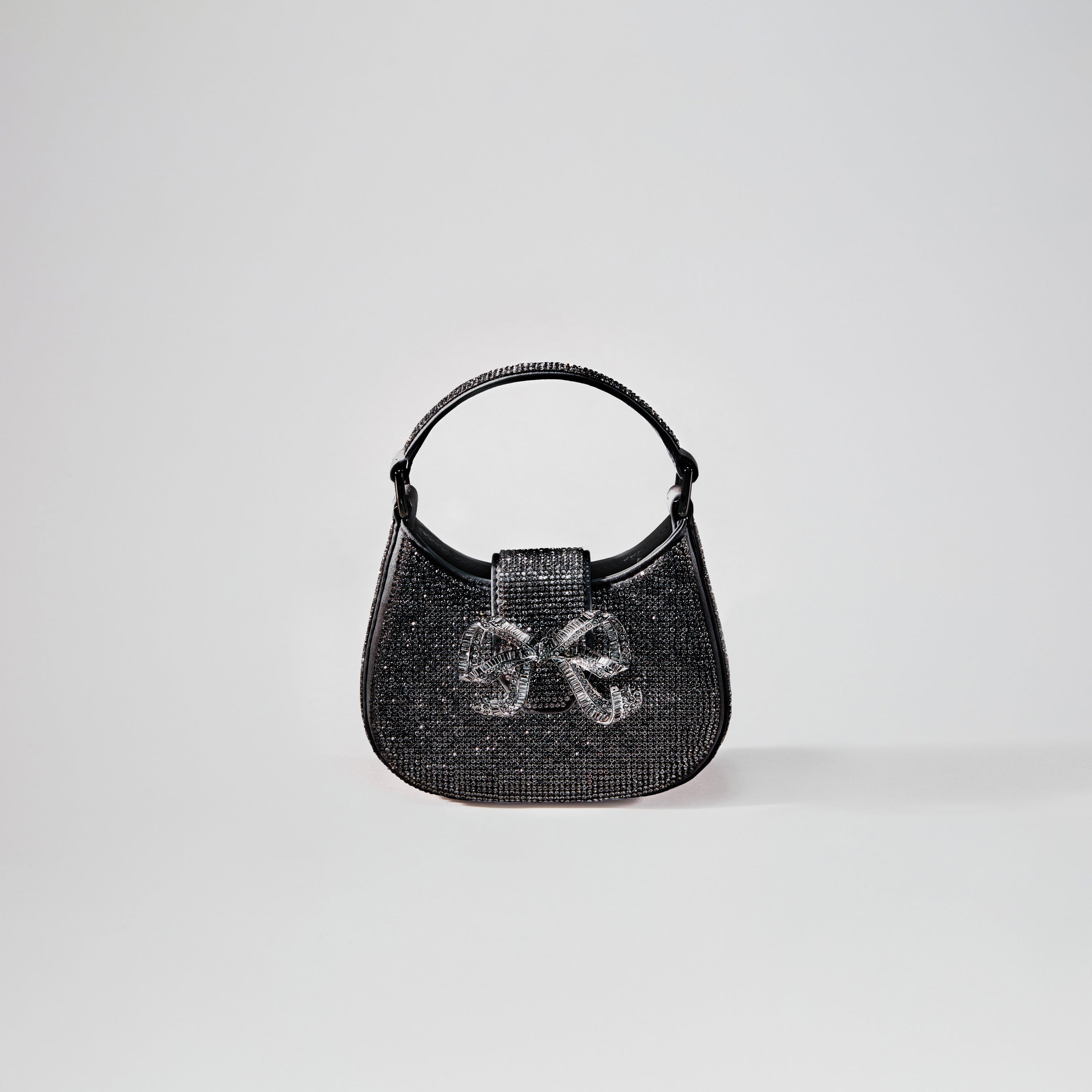 Black Rhinestone Crescent Bow Micro Bag