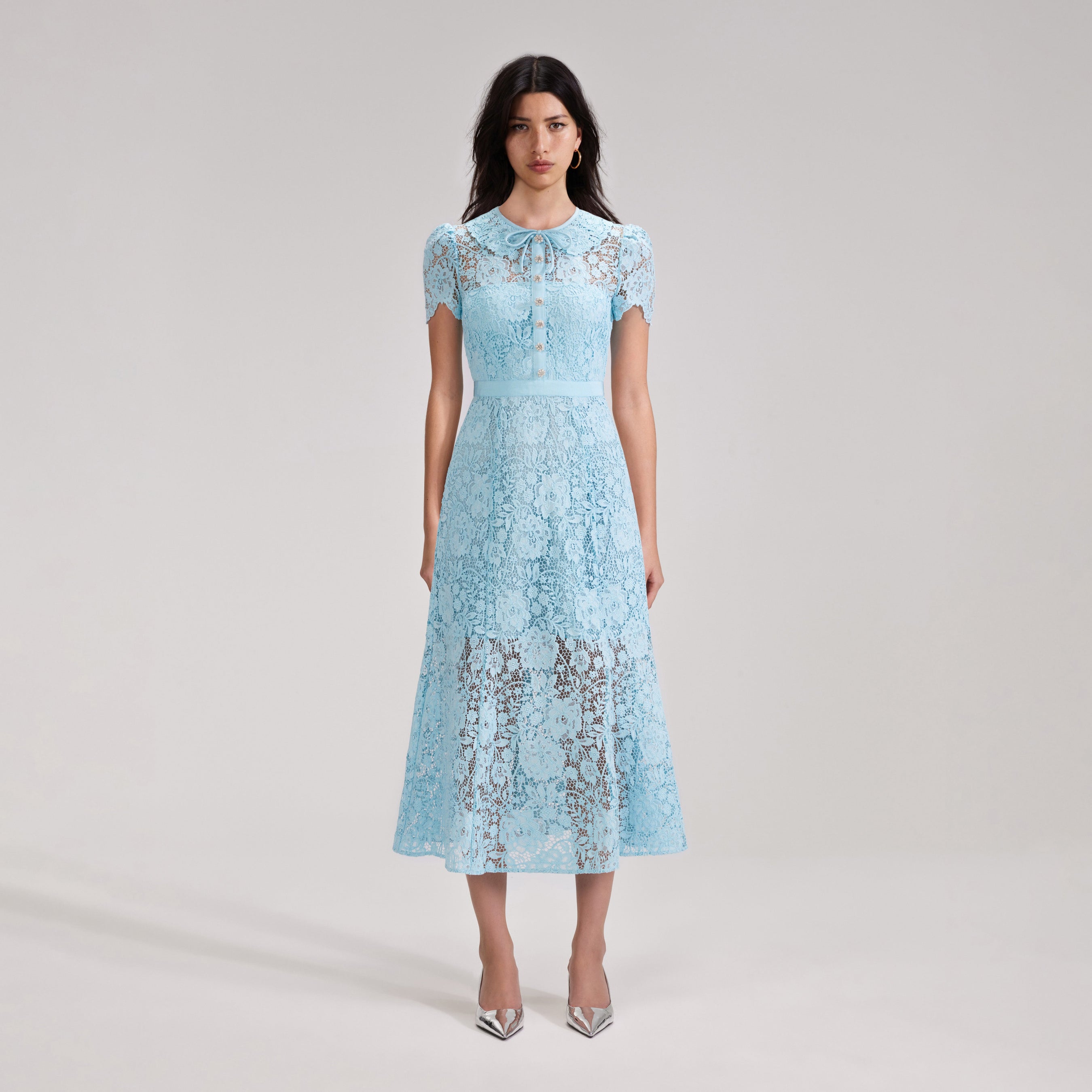 Pale Blue Cord Lace Midi Dress