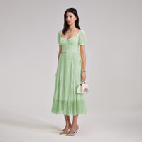 Green Chiffon Lace Detail Midi Dress